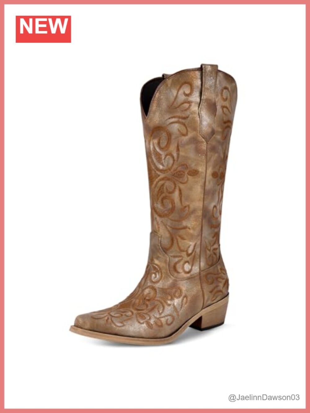 Embroidered Western Cowboy Mid Calf Booties Pointed Toe Pull-On Vegan Friendly